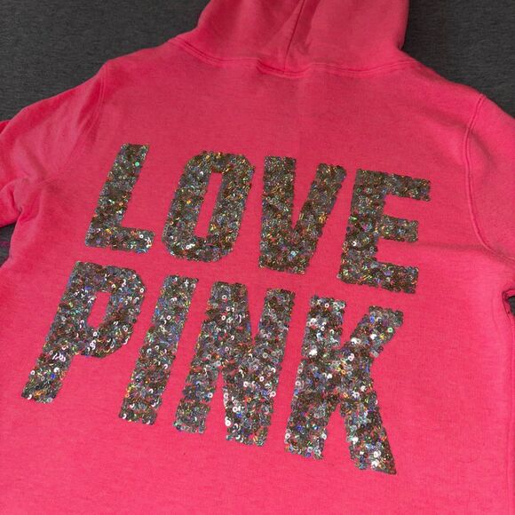 Victoria’s Secret PINK Hot Pink Sequin Bling Full Zip Hoodie Holographic - Small - Picture 12 of 13